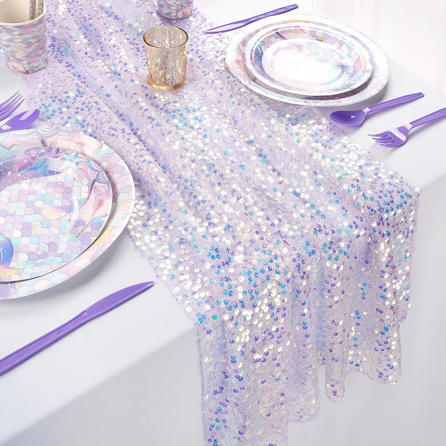 180x30cm Sequined Mermaid Glittering Table Runner Mermaid Girl Party Decor Little Mermaid Girls Birthday Wedding Party Decor