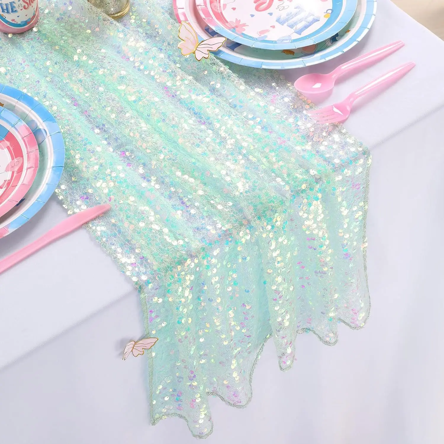 180x30cm Sequined Mermaid Glittering Table Runner Mermaid Girl Party Decor Little Mermaid Girls Birthday Wedding Party Decor