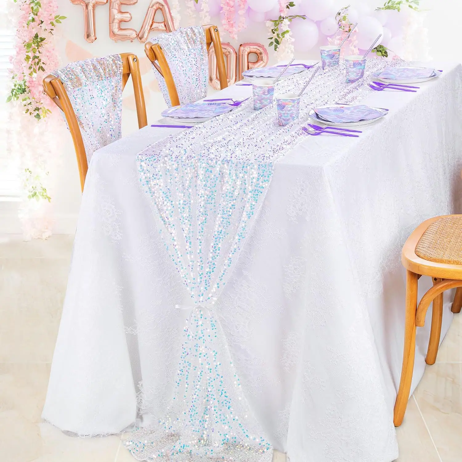 180x30cm Sequined Mermaid Glittering Table Runner Mermaid Girl Party Decor Little Mermaid Girls Birthday Wedding Party Decor