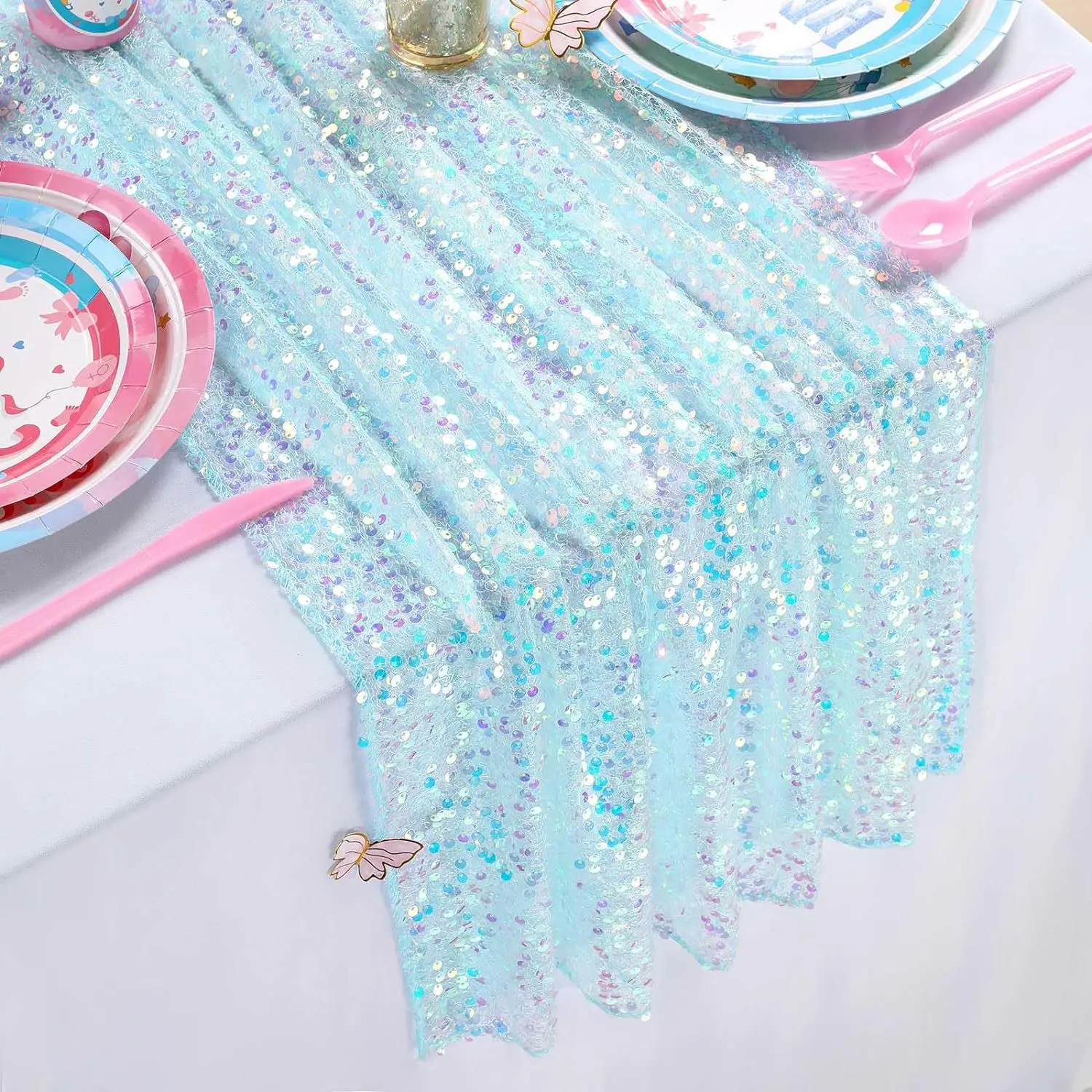 180x30cm Sequined Mermaid Glittering Table Runner Mermaid Girl Party Decor Little Mermaid Girls Birthday Wedding Party Decor