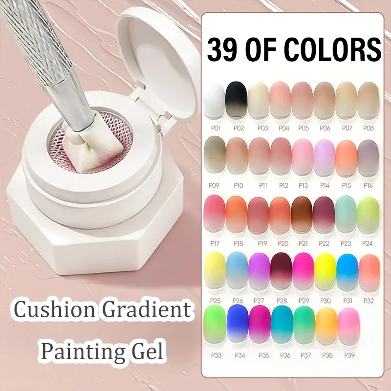 39-Color Air Cushion Patting Gel, High Saturation Blush Gradient Nail Art Gel, No Wipe Painting Transfer UV LED Soak Off Polish