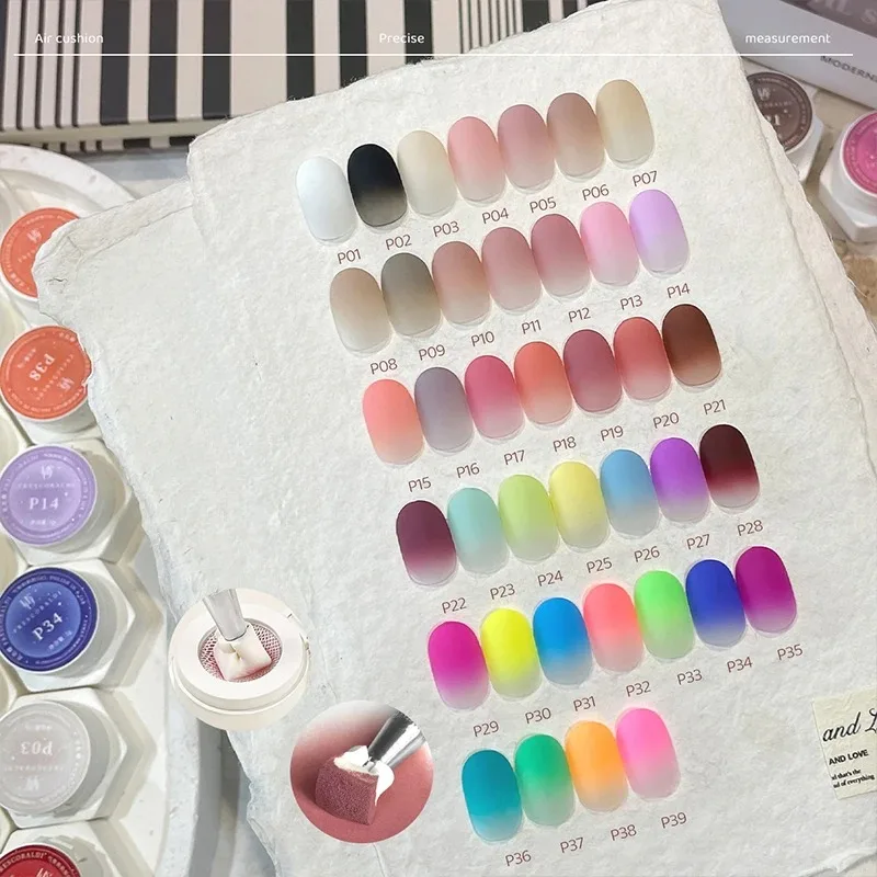 39-Color Air Cushion Patting Gel, High Saturation Blush Gradient Nail Art Gel, No Wipe Painting Transfer UV LED Soak Off Polish