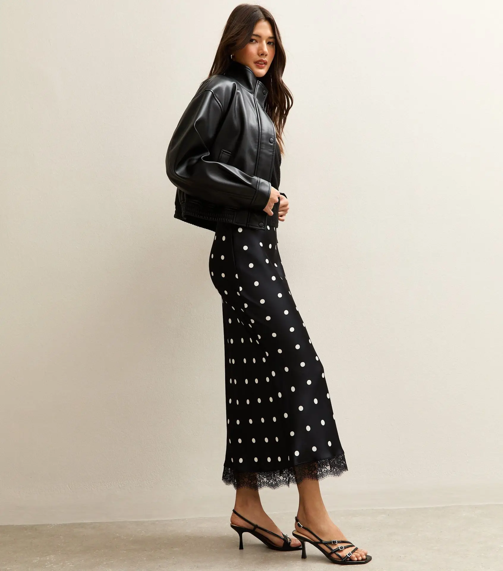 Elegant Polka Dot Skirt For Women Casual High Waist Satin Silk Patchwork Lace Midi Skirts 2026 Y2k Vintage Female Streetwear