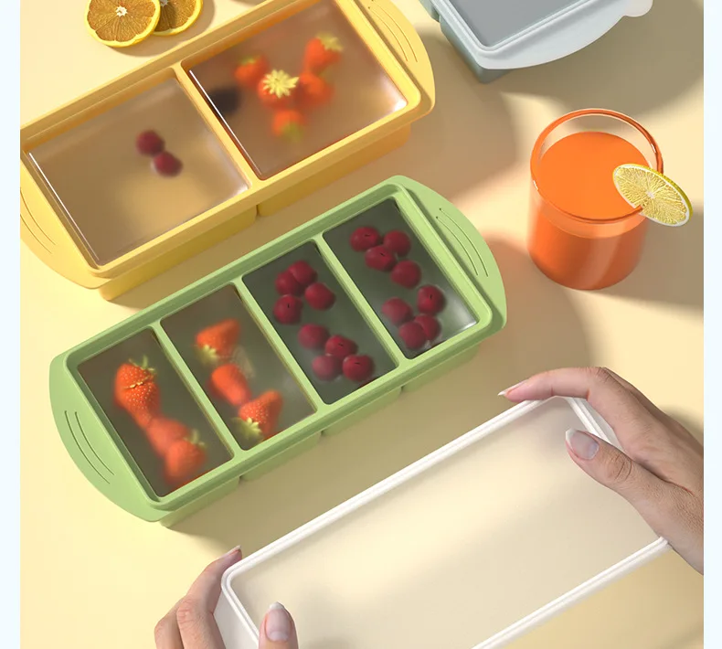Single Grid 250ml/500ml Silicone Freezer Trays Mold Large Ice Tray Mold Food Storage Box Fresh-keeping for Freezing Soup