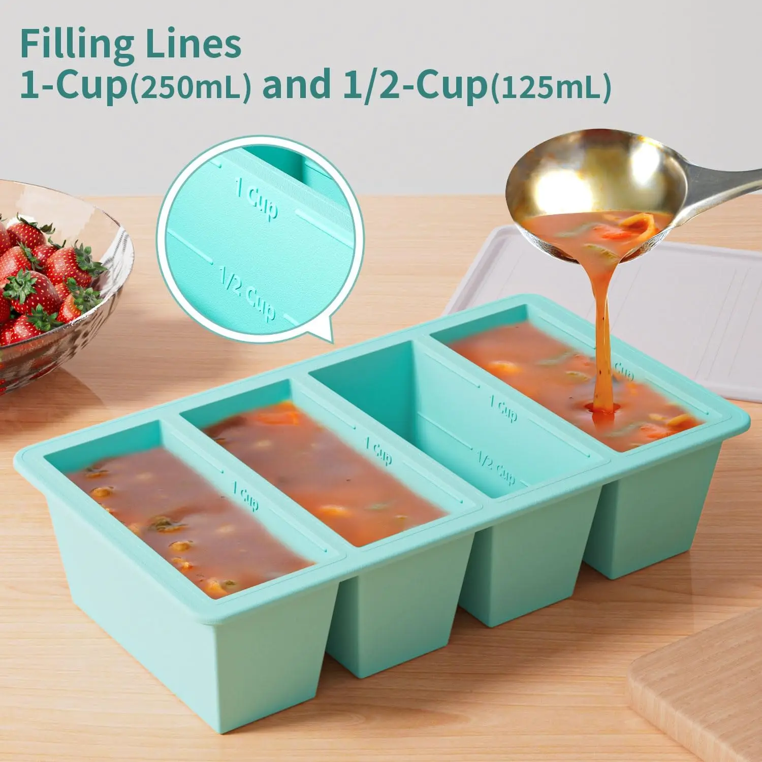 Single Grid 250ml/500ml Silicone Freezer Trays Mold Large Ice Tray Mold Food Storage Box Fresh-keeping for Freezing Soup