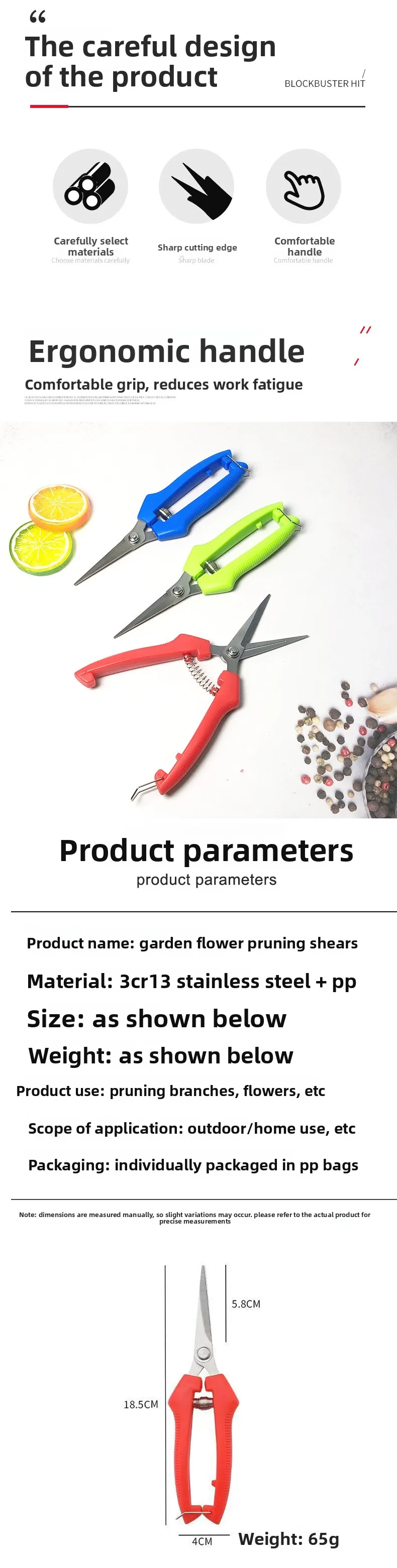 Straight Head Pruning Shears Non-slip HandleStainless Steel Outils Manuels Household Bonsai Garden Scissors Pruing Shear 1Pcs