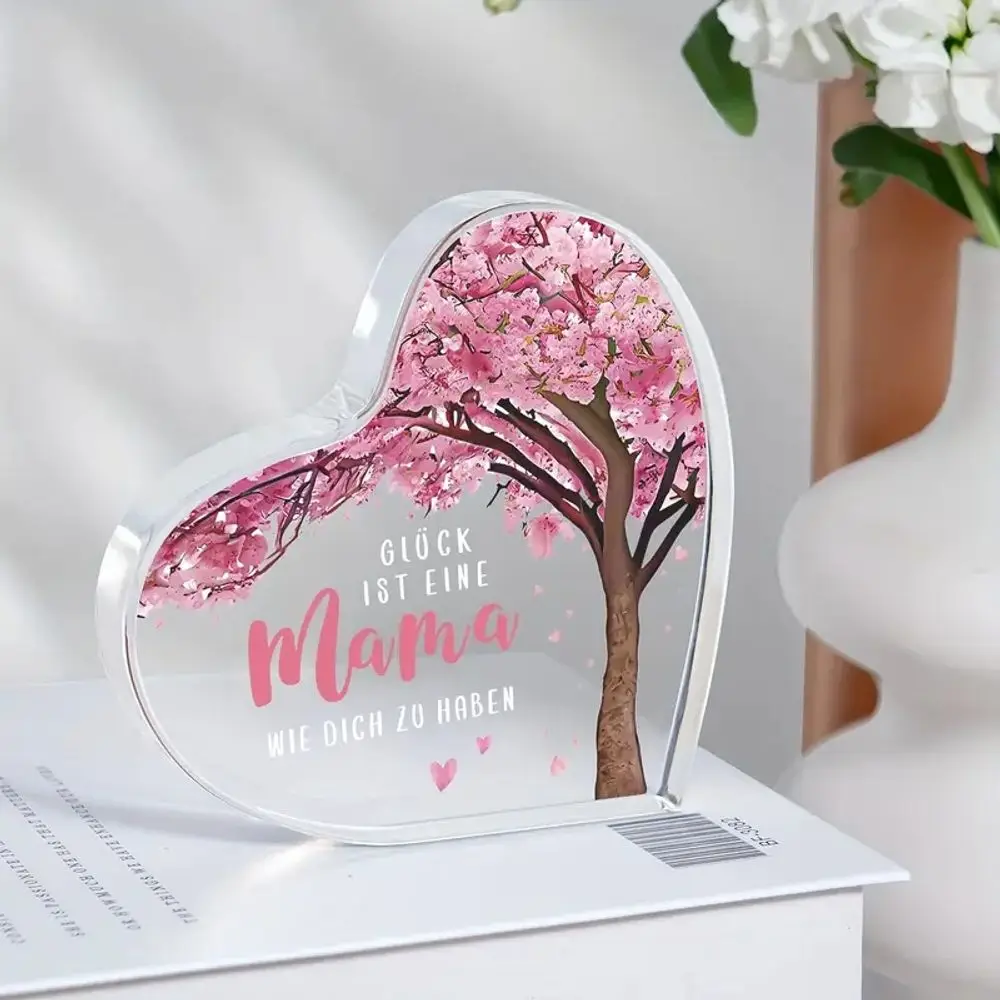 2D Heart Acrylic Mother's Day Gift Cherry Blossom & German Engraving Holiday & Photo Decor Collectible
