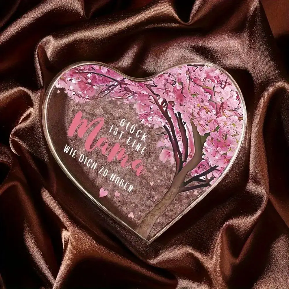 2D Heart Acrylic Mother's Day Gift Cherry Blossom & German Engraving Holiday & Photo Decor Collectible