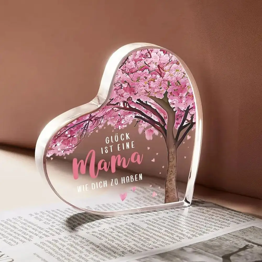 2D Heart Acrylic Mother's Day Gift Cherry Blossom & German Engraving Holiday & Photo Decor Collectible