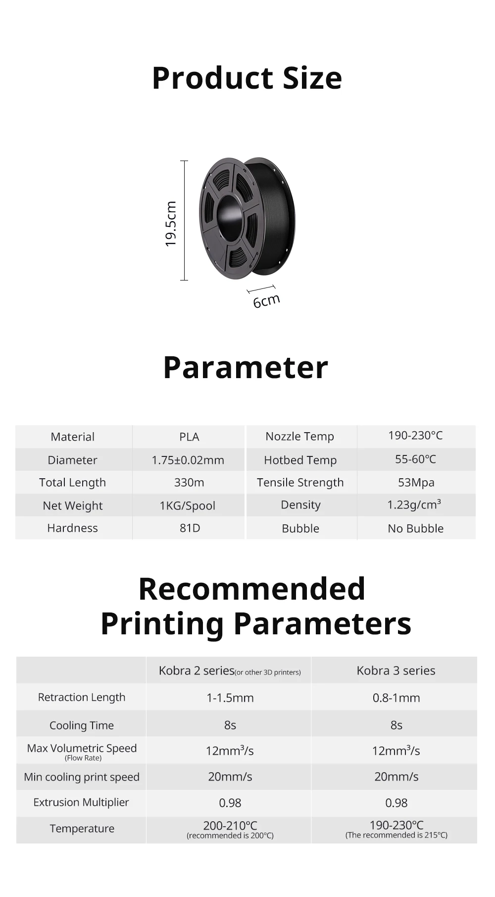 4Kg/lot ANYCUBIC 1.75mm Plastic PLA Filament For FDM 3D Printer 1kg/Roll Consumables 3D Printing Material For Kobra 2 Neo Max