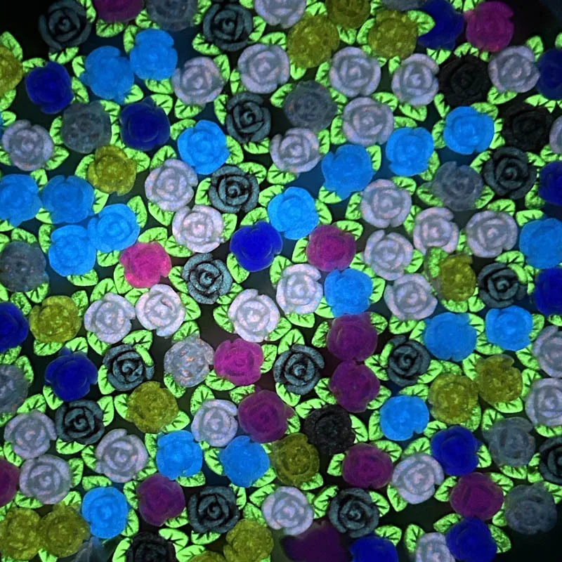 30Pcs Colorful Luminous Resin Rose Nail Art Decorations 3D Sweet Simulated Flowers Nail Charms for Making DIY Manicure Crafts