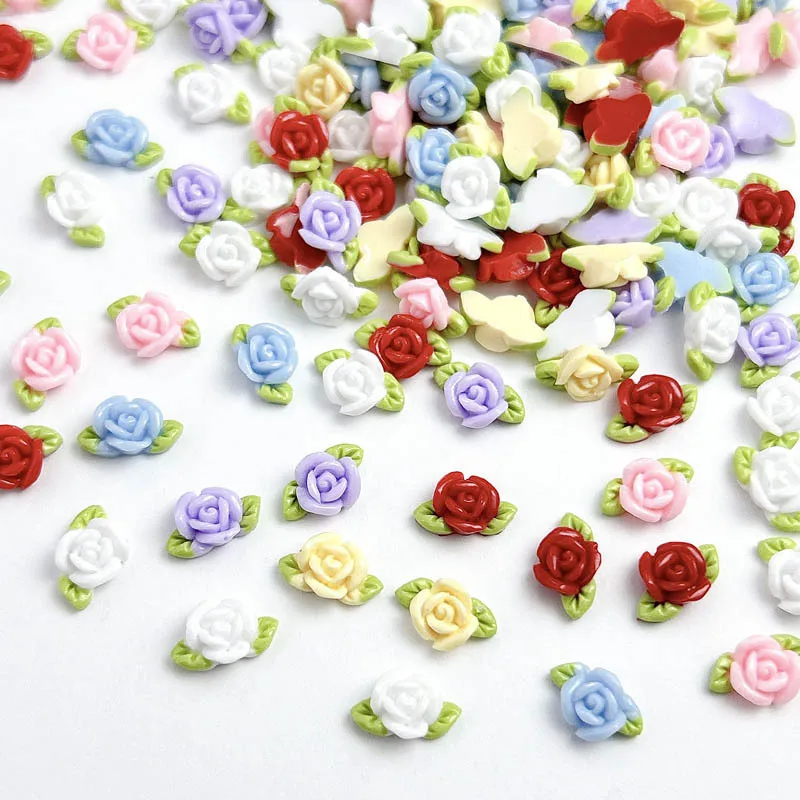 30Pcs Colorful Luminous Resin Rose Nail Art Decorations 3D Sweet Simulated Flowers Nail Charms for Making DIY Manicure Crafts