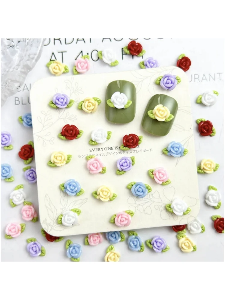 30Pcs Colorful Luminous Resin Rose Nail Art Decorations 3D Sweet Simulated Flowers Nail Charms for Making DIY Manicure Crafts