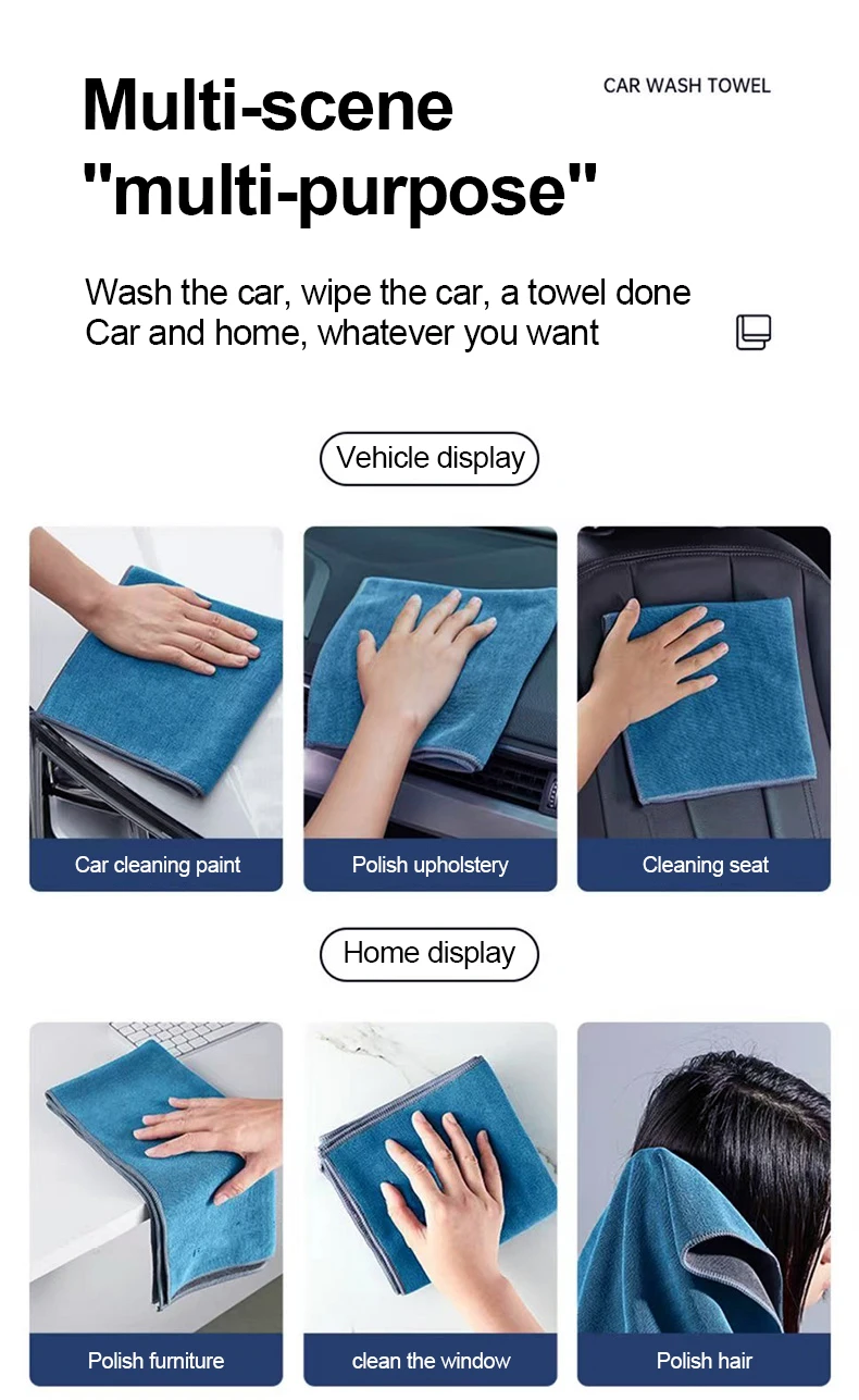 Microfiber Cleaning Towel Thicken Soft Drying Cloth Car Body Washing Towels Double Layer Clean Rags Car Accessories