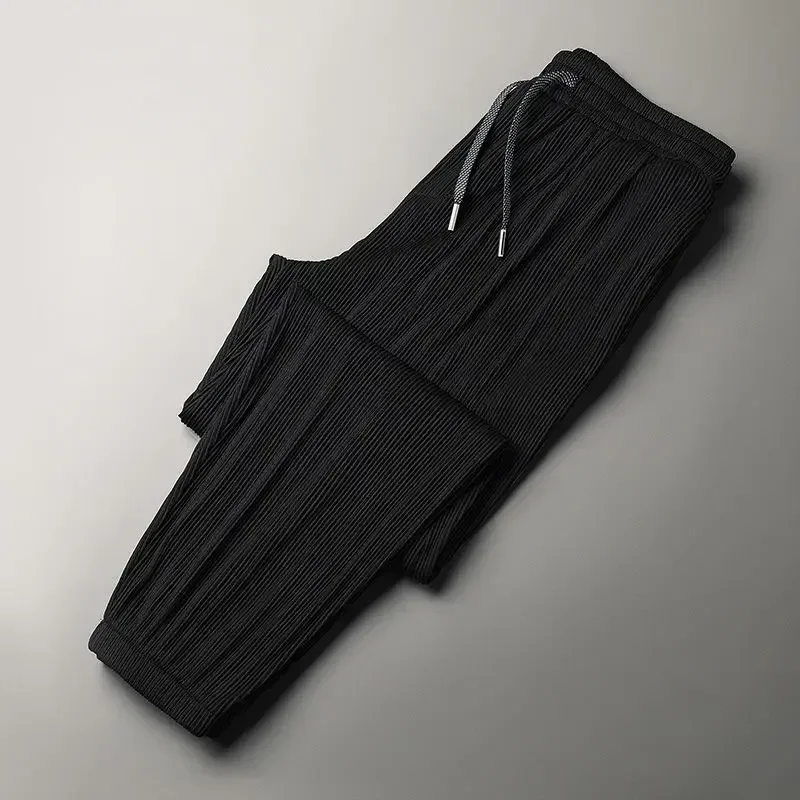 2026 Summer Ice Silk Ultra-thin Pants Men's Loose Straight Section Drape Ice Silk Pants Wide Leg Sports Casual Pants Fits