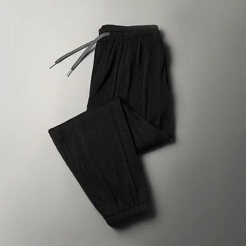 2026 Summer Ice Silk Ultra-thin Pants Men's Loose Straight Section Drape Ice Silk Pants Wide Leg Sports Casual Pants Fits