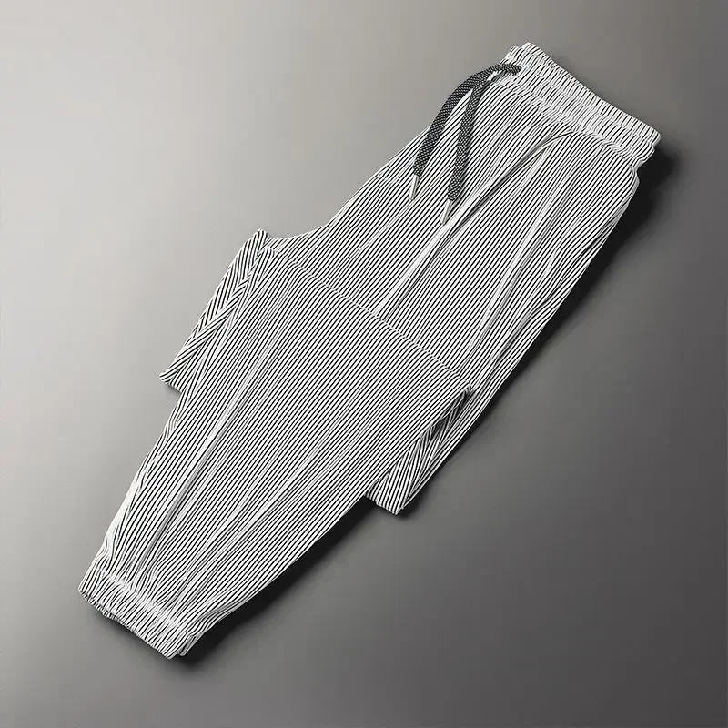2026 Summer Ice Silk Ultra-thin Pants Men's Loose Straight Section Drape Ice Silk Pants Wide Leg Sports Casual Pants Fits