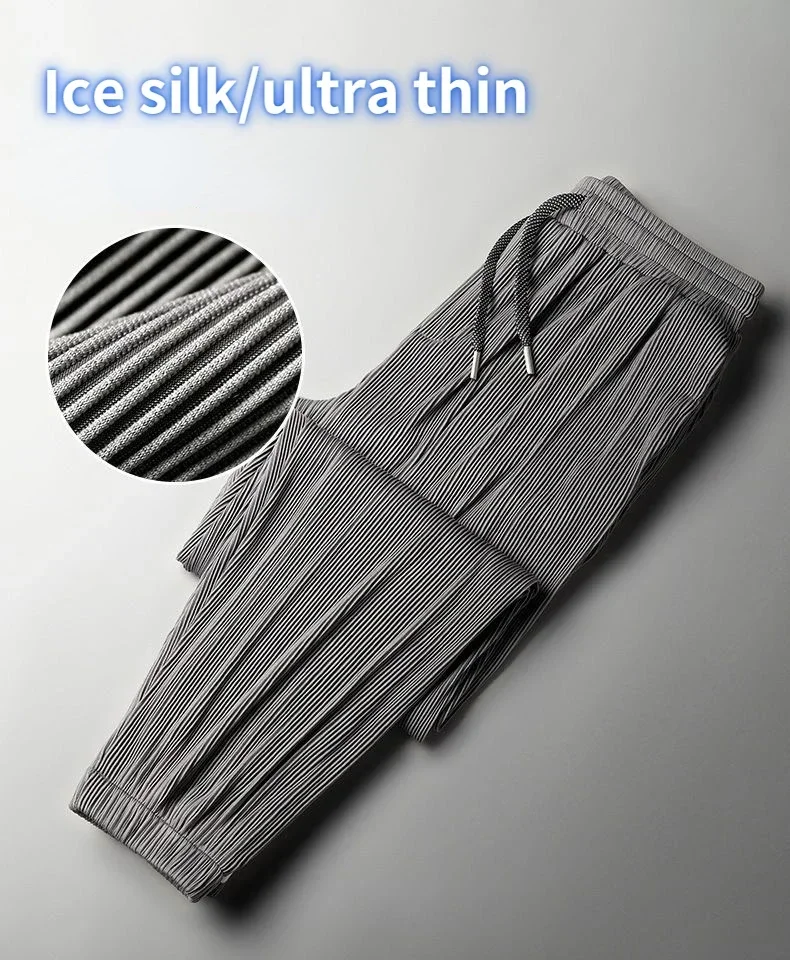 2026 Summer Ice Silk Ultra-thin Pants Men's Loose Straight Section Drape Ice Silk Pants Wide Leg Sports Casual Pants Fits