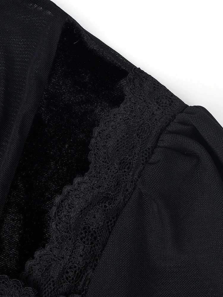 Women's Spring/Fall 2026 New Arrival Elegant Lace-Panel Cutout Bell-Sleeve Tie-Waist Top Everyday Lace-Panel Design