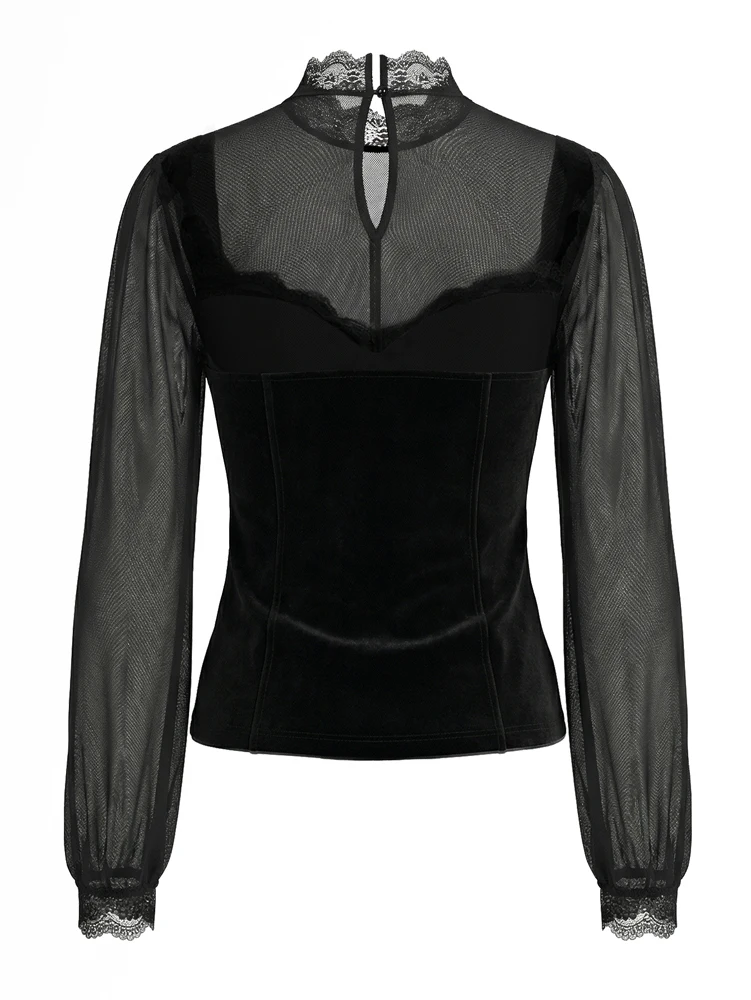 Women's Spring/Fall 2026 New Arrival Elegant Lace-Panel Cutout Bell-Sleeve Tie-Waist Top Everyday Lace-Panel Design