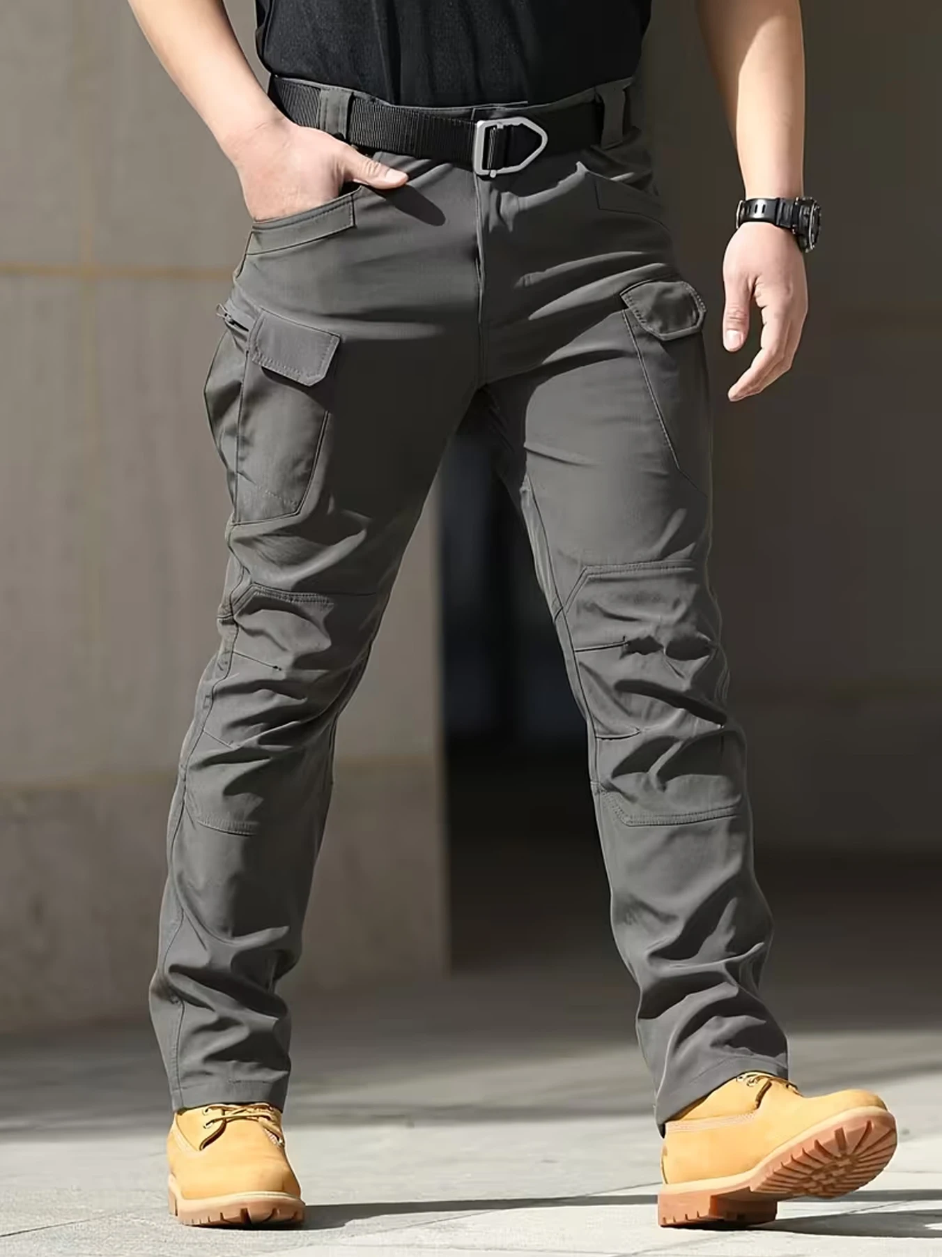 Men's Multi-Pocket Cargo Pants - Stretchy Breathable Fabric | Machine Washable Regular Fit Softshell Pants | Outdoor Casual Long