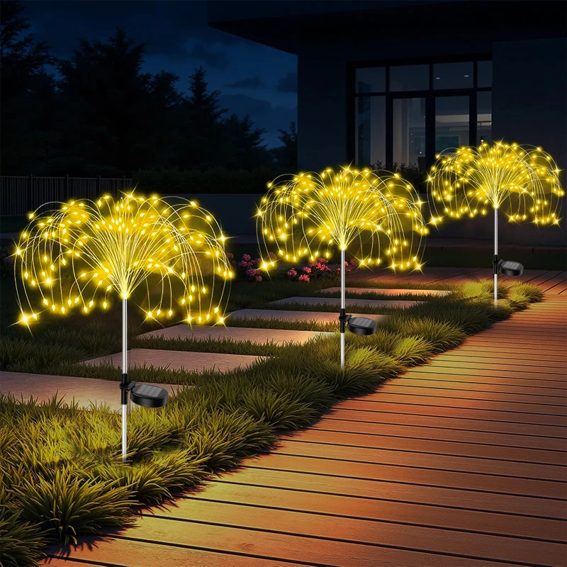 LED Garden Solar Lights Dandelion Outdoor Waterproof Courtyard Decor Firework Lights for Rd Pathway Patio Lawn
