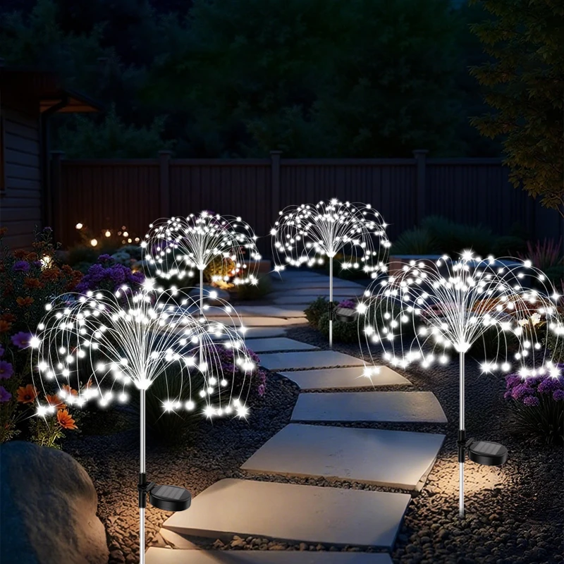 LED Garden Solar Lights Dandelion Outdoor Waterproof Courtyard Decor Firework Lights for Rd Pathway Patio Lawn