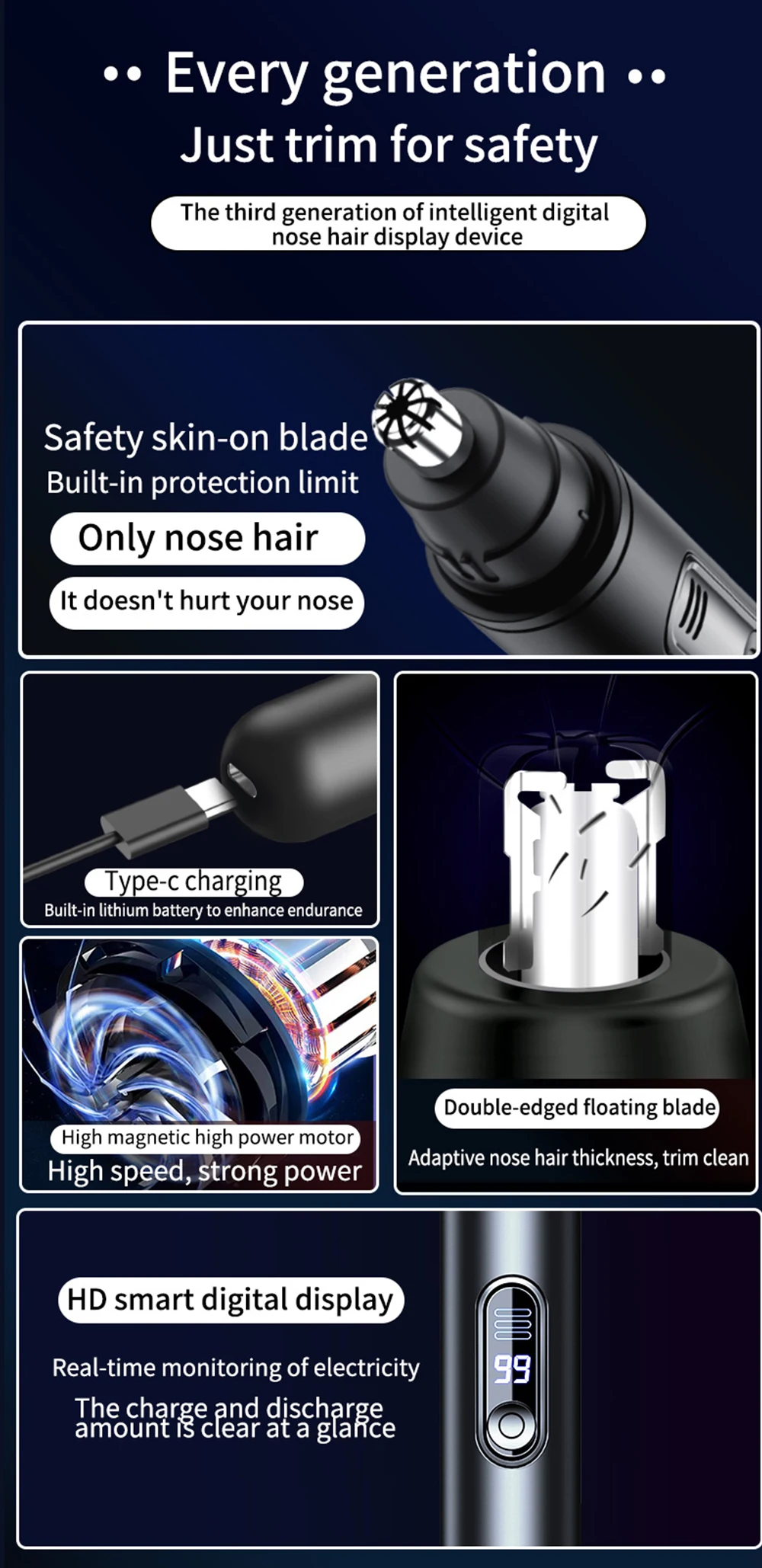 Electric Nose Hair Trimmer USB Rechargeable Nose and Ear Hair Clipper Portable Nose Hair Remover Facial Hair Removal Device