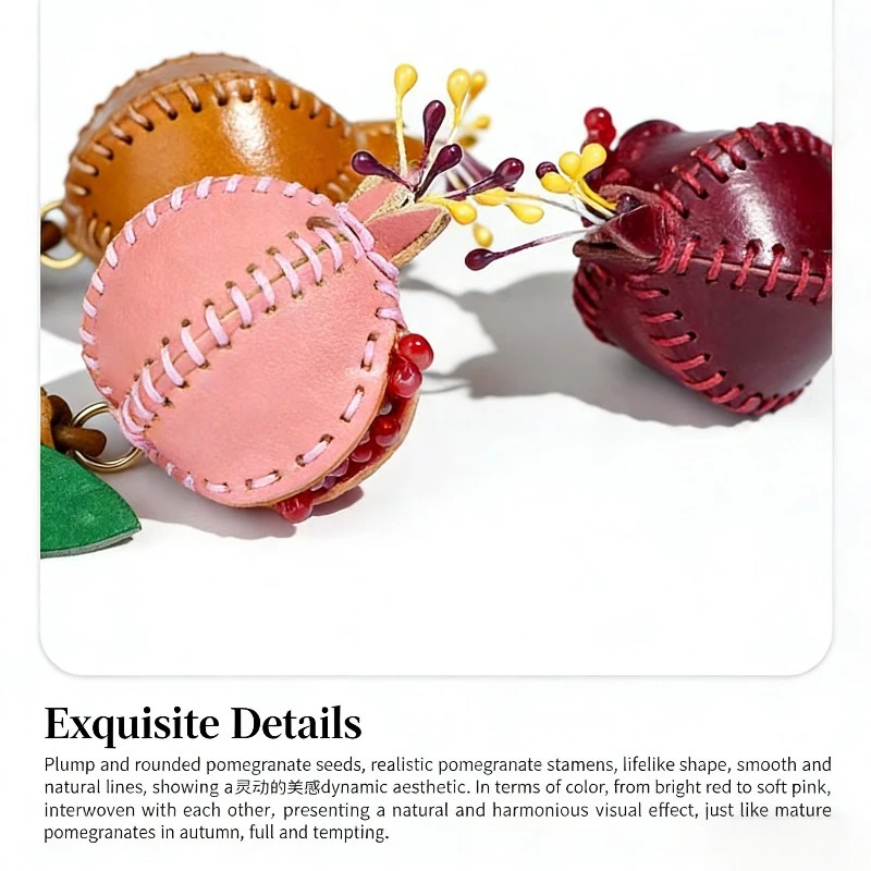 Handmade Vegetable Tanned Leather Pomegranate Keychain Fruit Bag Charm Cute Purse Pendant Car Mirror Accessories For Women Gifts