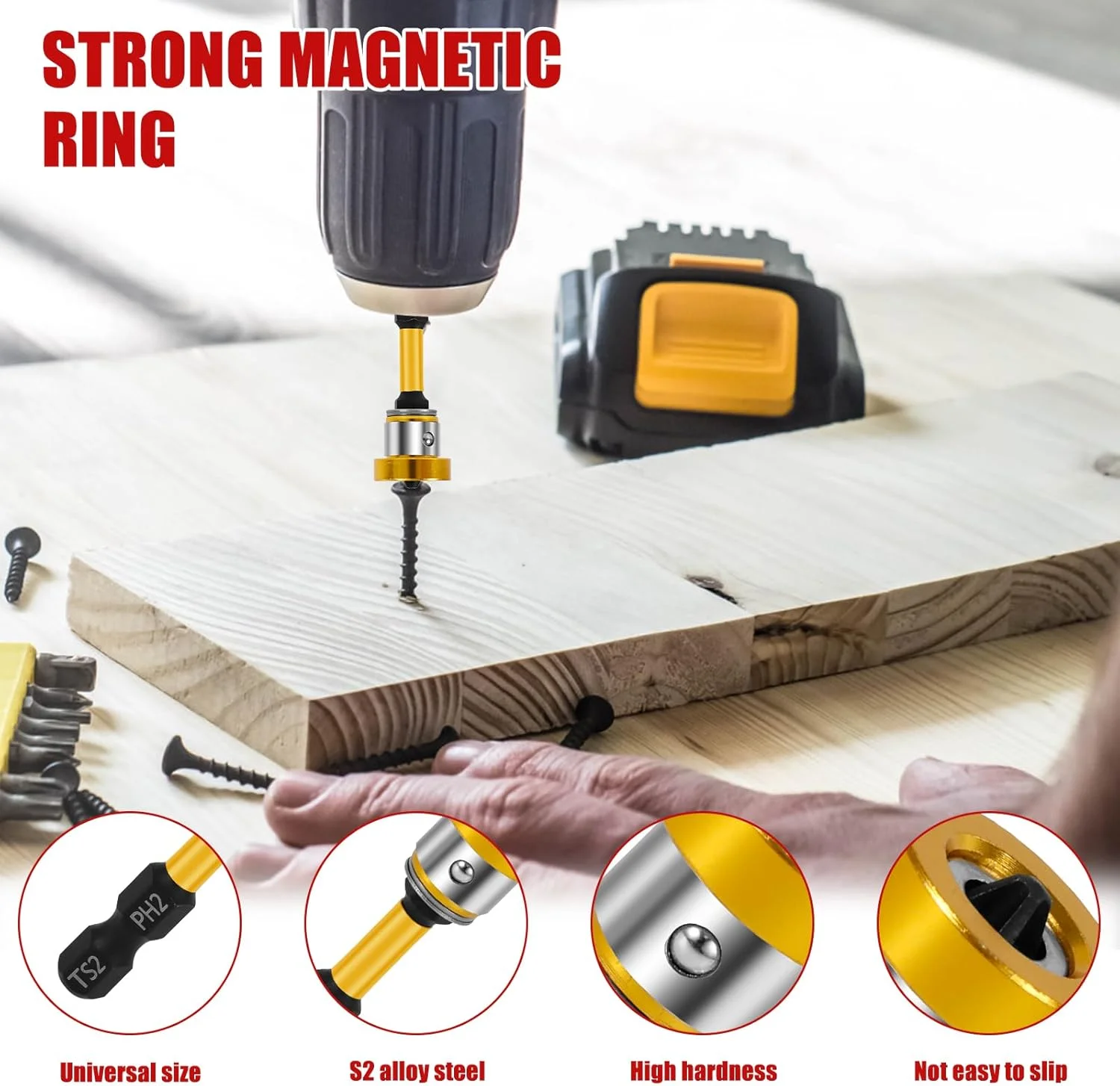 S2 Magnetic Drywall Screwdriver Bits Hex Shank Position Bit Batch Head for Plasterboard Screw Locator PH2 Electric Drilling Tool