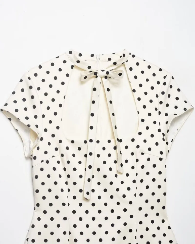 Cut Out Front Bow Tie Mini Dress, Women's Polka Dot Short Sleeve Bodycon Dress, Spring Summer Sexy Fashion Party Dress