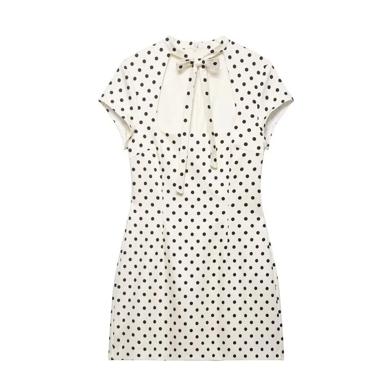 Cut Out Front Bow Tie Mini Dress, Women's Polka Dot Short Sleeve Bodycon Dress, Spring Summer Sexy Fashion Party Dress