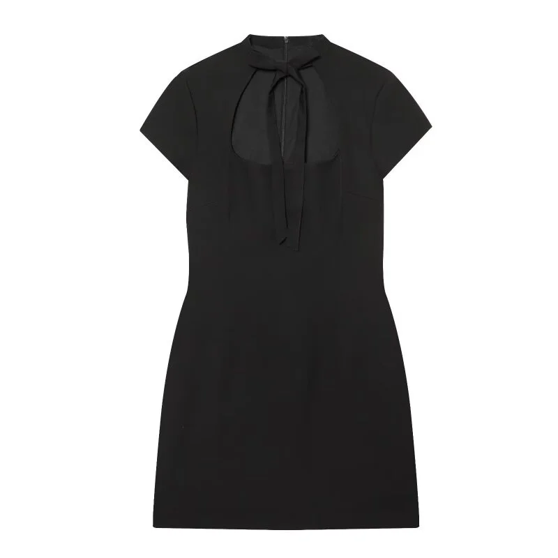 Cut Out Front Bow Tie Mini Dress, Women's Polka Dot Short Sleeve Bodycon Dress, Spring Summer Sexy Fashion Party Dress