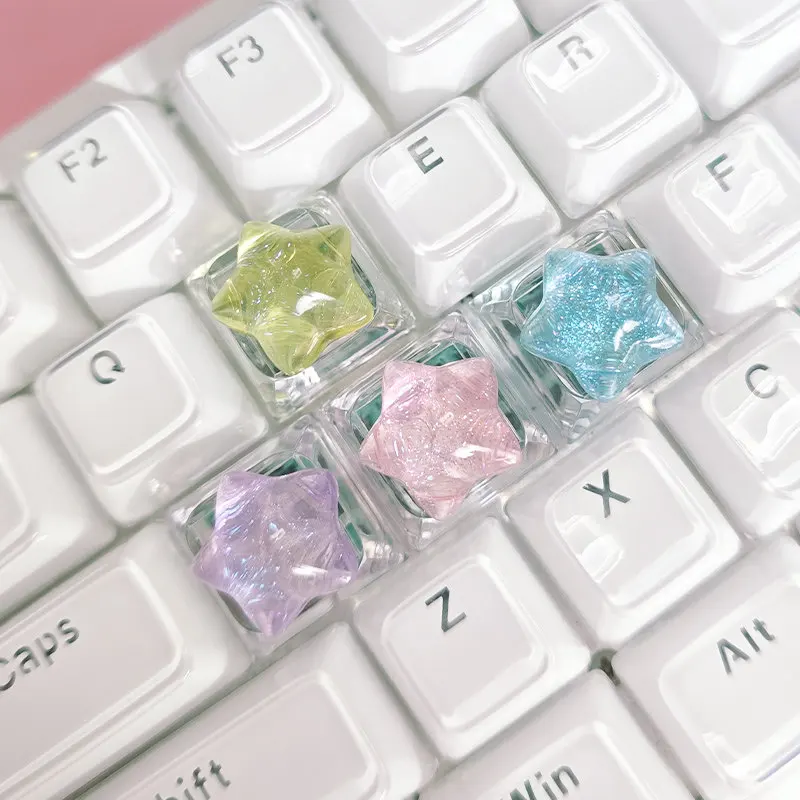 4pc Personalized Backlit Star Glitter Keycap Transparent Cute WASD Direction Key for Mechanical Keyboard Game Office Accessories