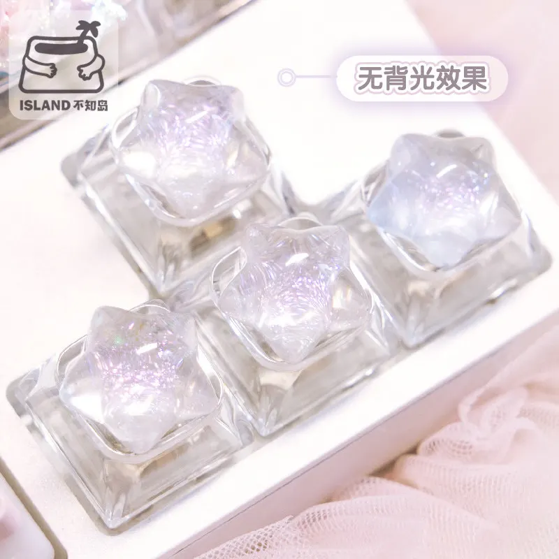 4pc Personalized Backlit Star Glitter Keycap Transparent Cute WASD Direction Key for Mechanical Keyboard Game Office Accessories