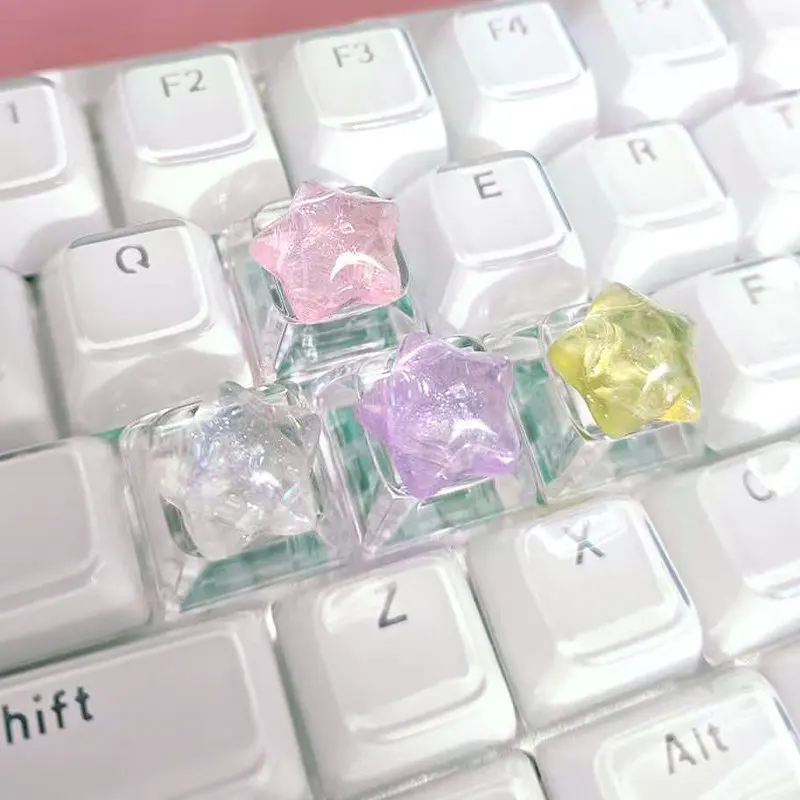 4pc Personalized Backlit Star Glitter Keycap Transparent Cute WASD Direction Key for Mechanical Keyboard Game Office Accessories