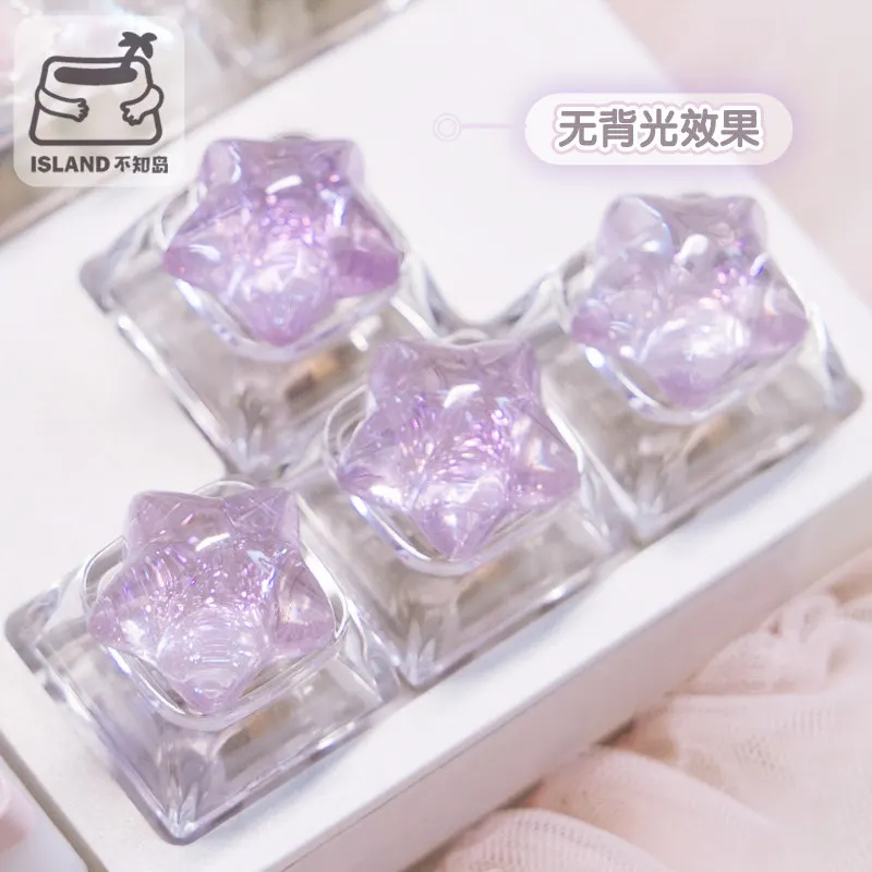 4pc Personalized Backlit Star Glitter Keycap Transparent Cute WASD Direction Key for Mechanical Keyboard Game Office Accessories