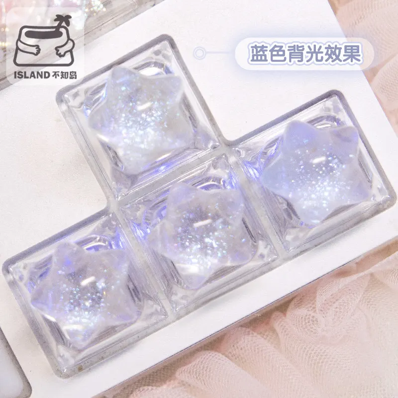 4pc Personalized Backlit Star Glitter Keycap Transparent Cute WASD Direction Key for Mechanical Keyboard Game Office Accessories