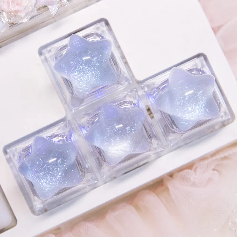 4pc Personalized Backlit Star Glitter Keycap Transparent Cute WASD Direction Key for Mechanical Keyboard Game Office Accessories