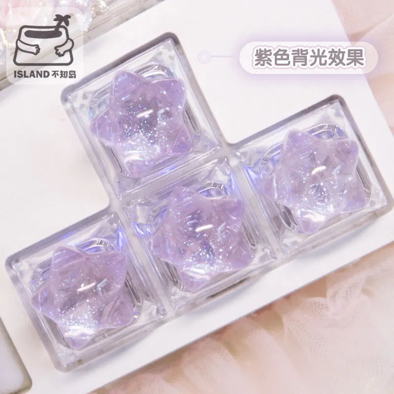 4pc Personalized Backlit Star Glitter Keycap Transparent Cute WASD Direction Key for Mechanical Keyboard Game Office Accessories