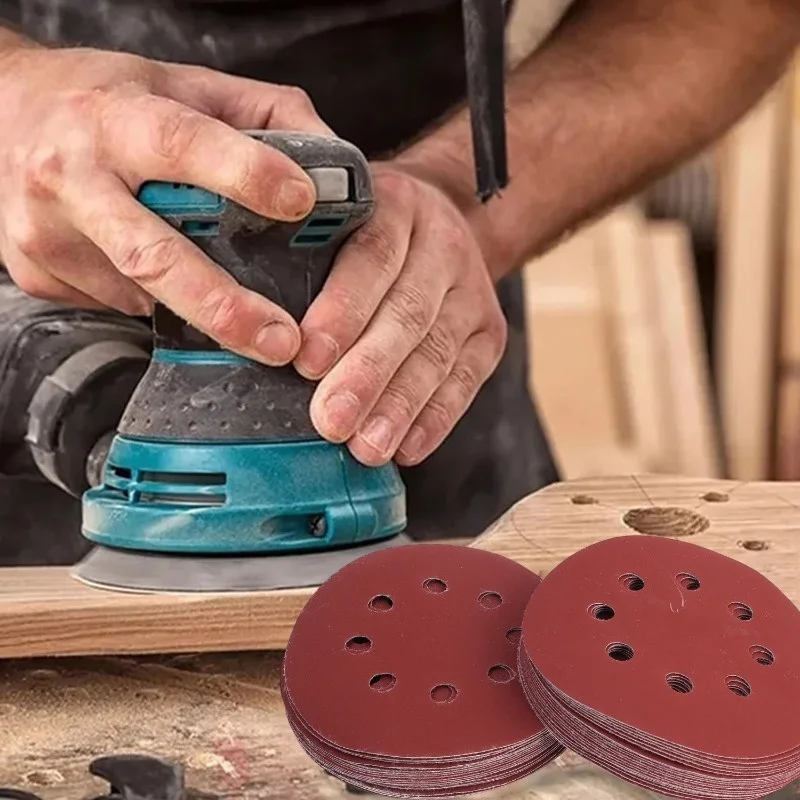 100PCS Sanding Discs 8 Hole Hook And Loop Adhesive Sandpaper 125mm 80~3000 Grits For Random Orbital Sander Abrasive Sheets Tools