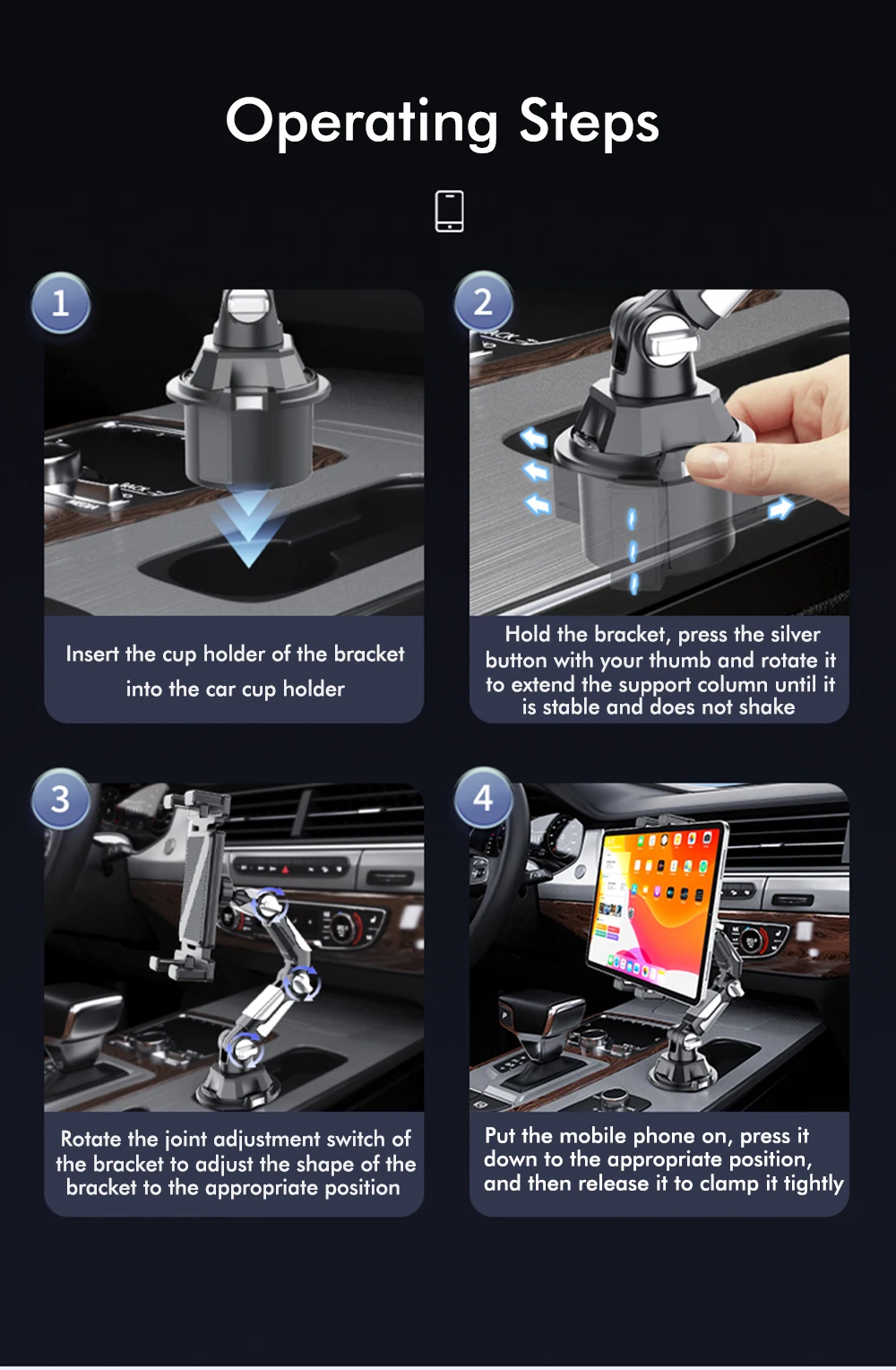 360 Degree Rotation Car in-car Water Cup Holder Car Cup Holder Long Joint Position Mobile Phone Tablet Computer Car Bracket