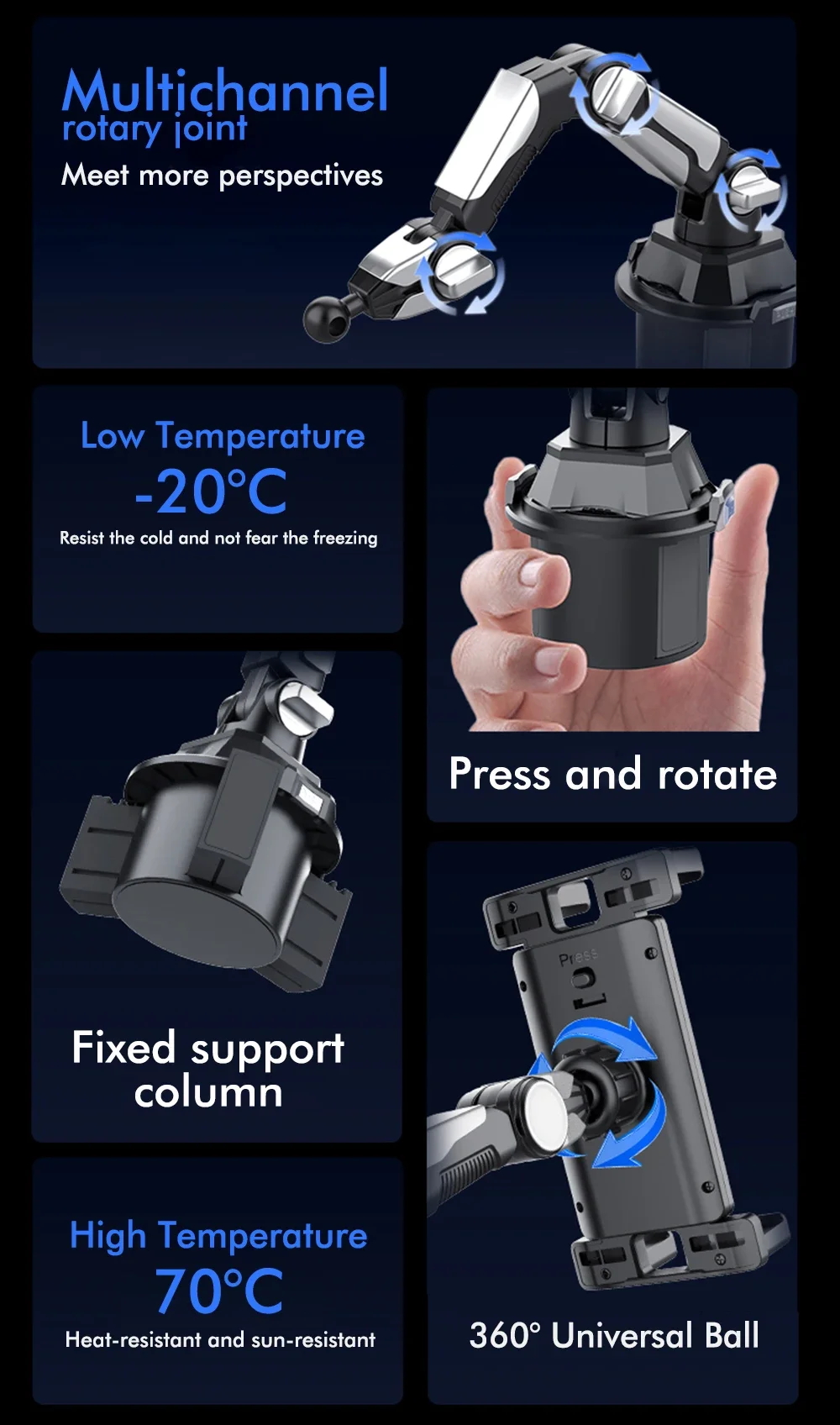 360 Degree Rotation Car in-car Water Cup Holder Car Cup Holder Long Joint Position Mobile Phone Tablet Computer Car Bracket