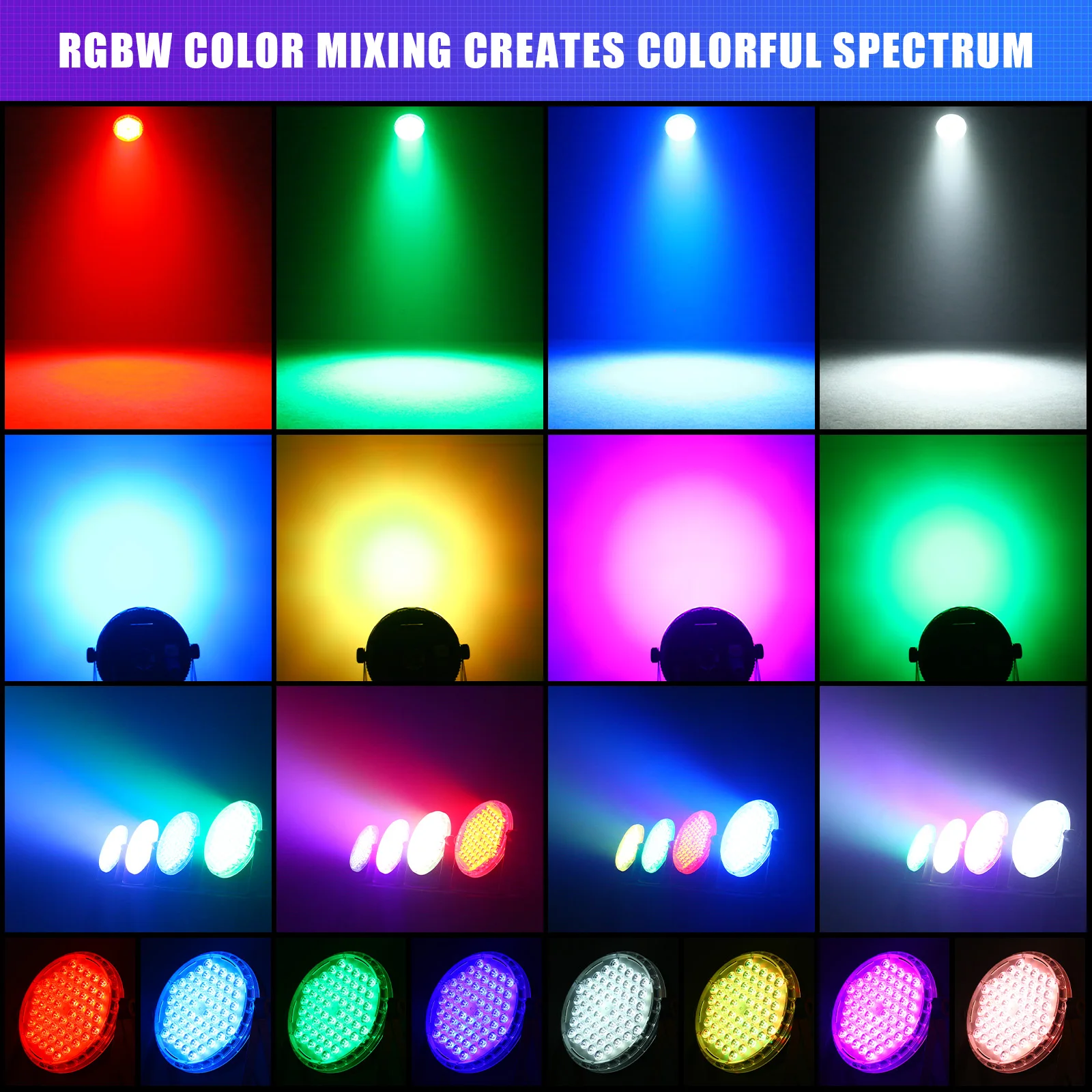 Leleght 2Pcs 200W RGBW 4-in-1 LED DJ Par Light DMX512 & Sound Activated Uplighting for DJ Disco Club Wedding Party Church Stage