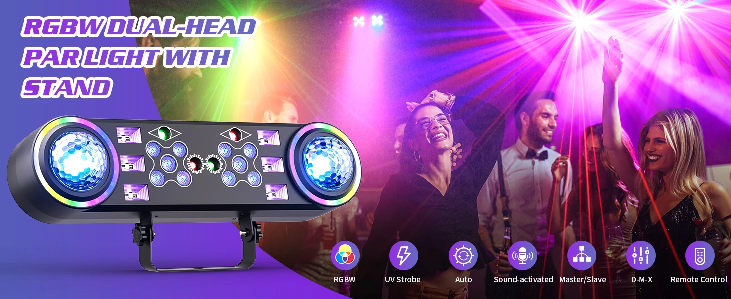 Leleght Dual-Head 7-in-1 RGBW LED Light Stand Kit with 3-Section Telescopic Tripod and Carry Bag DMX512 for Stage Party DJ