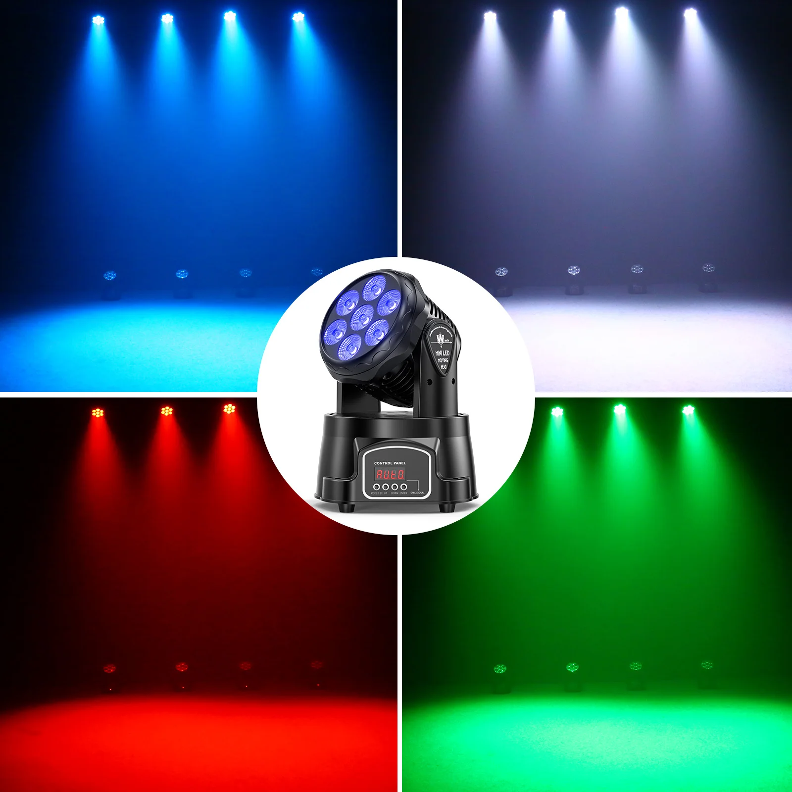 LeLeght 2Pcs 7x15W LED Moving Head Light 4 IN 1 RGBW DMX512 Professional Stage Effect Wash Light for DJ Party Music Dance Club