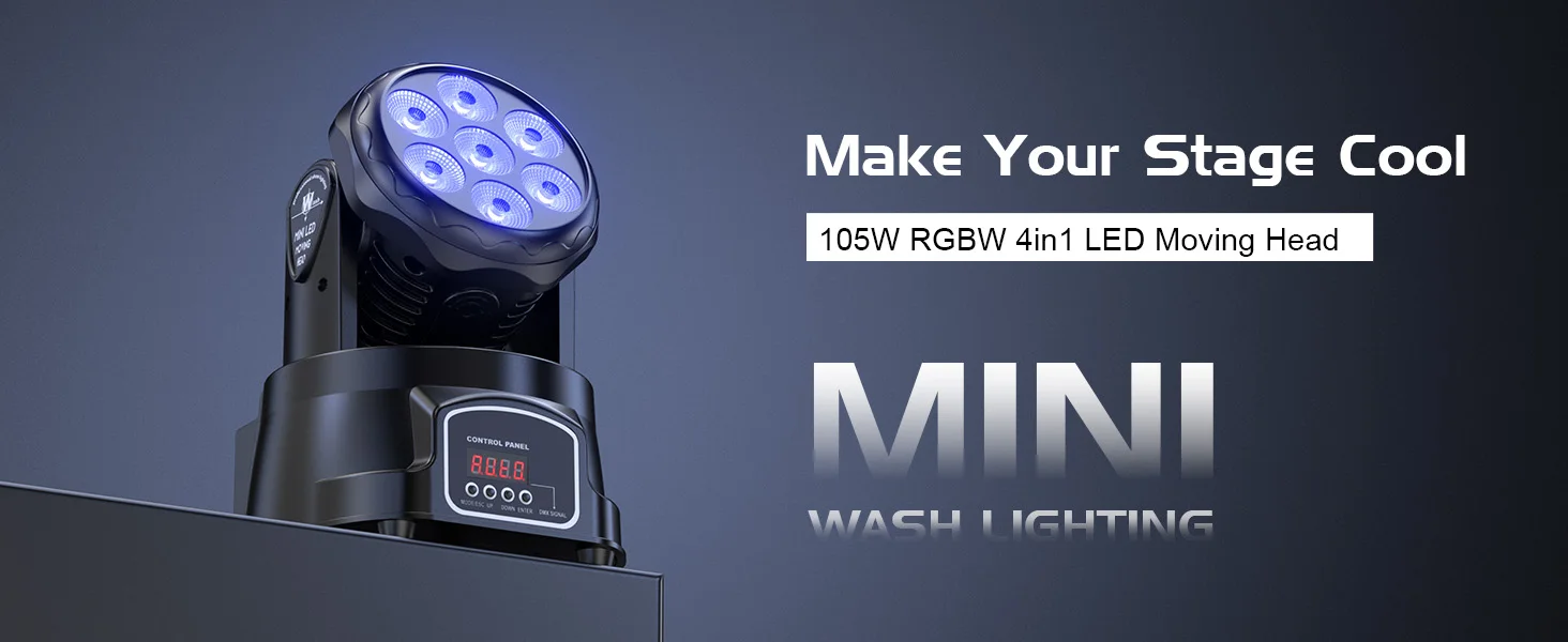LeLeght 2Pcs 7x15W LED Moving Head Light 4 IN 1 RGBW DMX512 Professional Stage Effect Wash Light for DJ Party Music Dance Club