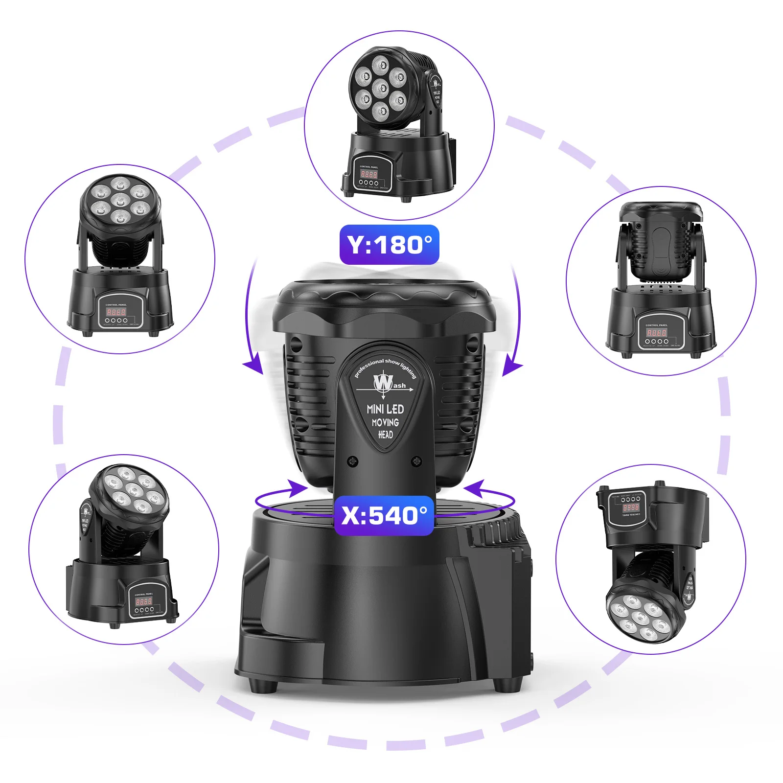 LeLeght 2Pcs 7x15W LED Moving Head Light 4 IN 1 RGBW DMX512 Professional Stage Effect Wash Light for DJ Party Music Dance Club