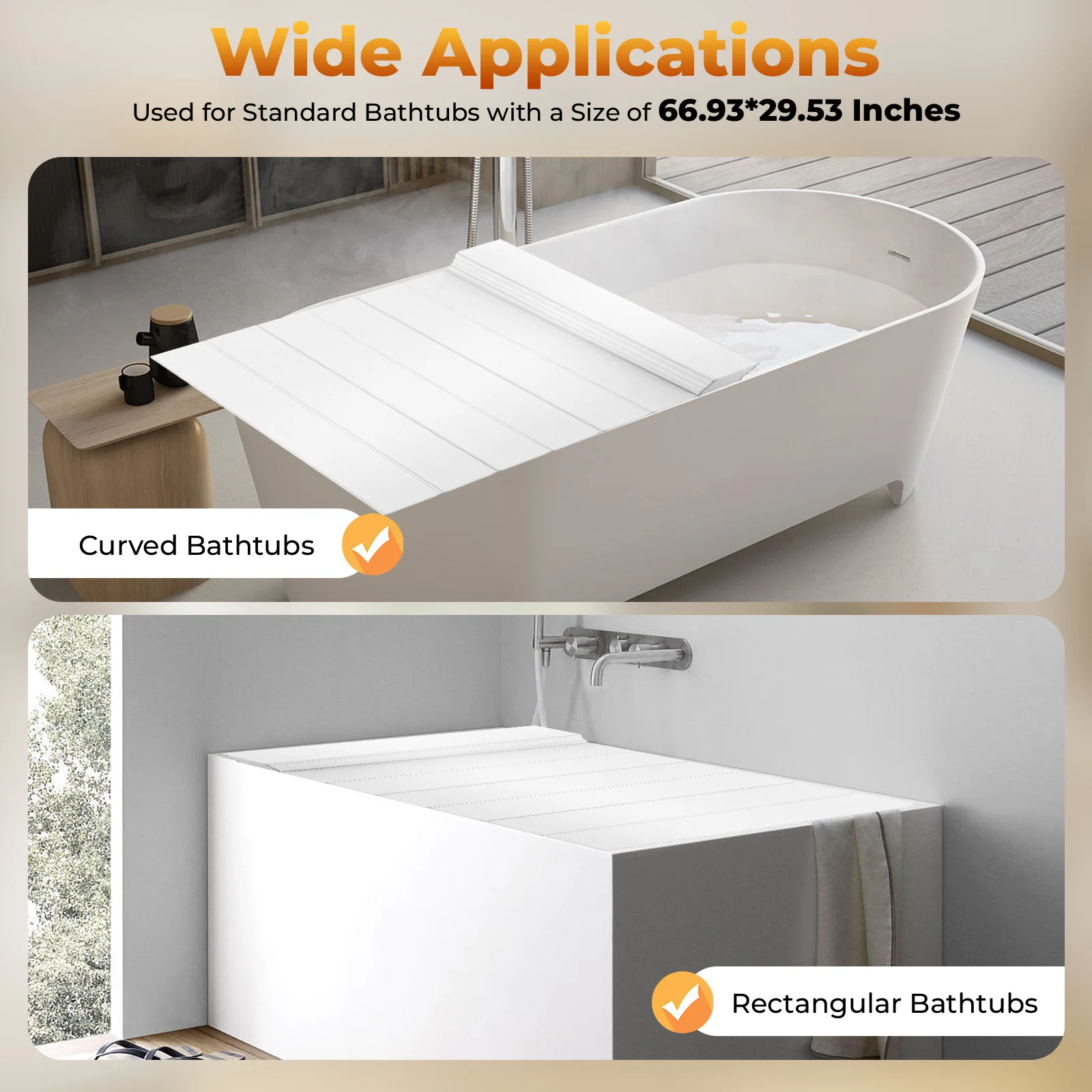 Bath Cover Folding Bathtub Cover Waterproof Dustproof Bathtub Board White Strong Bearing Capacity for Standard Bathtubs