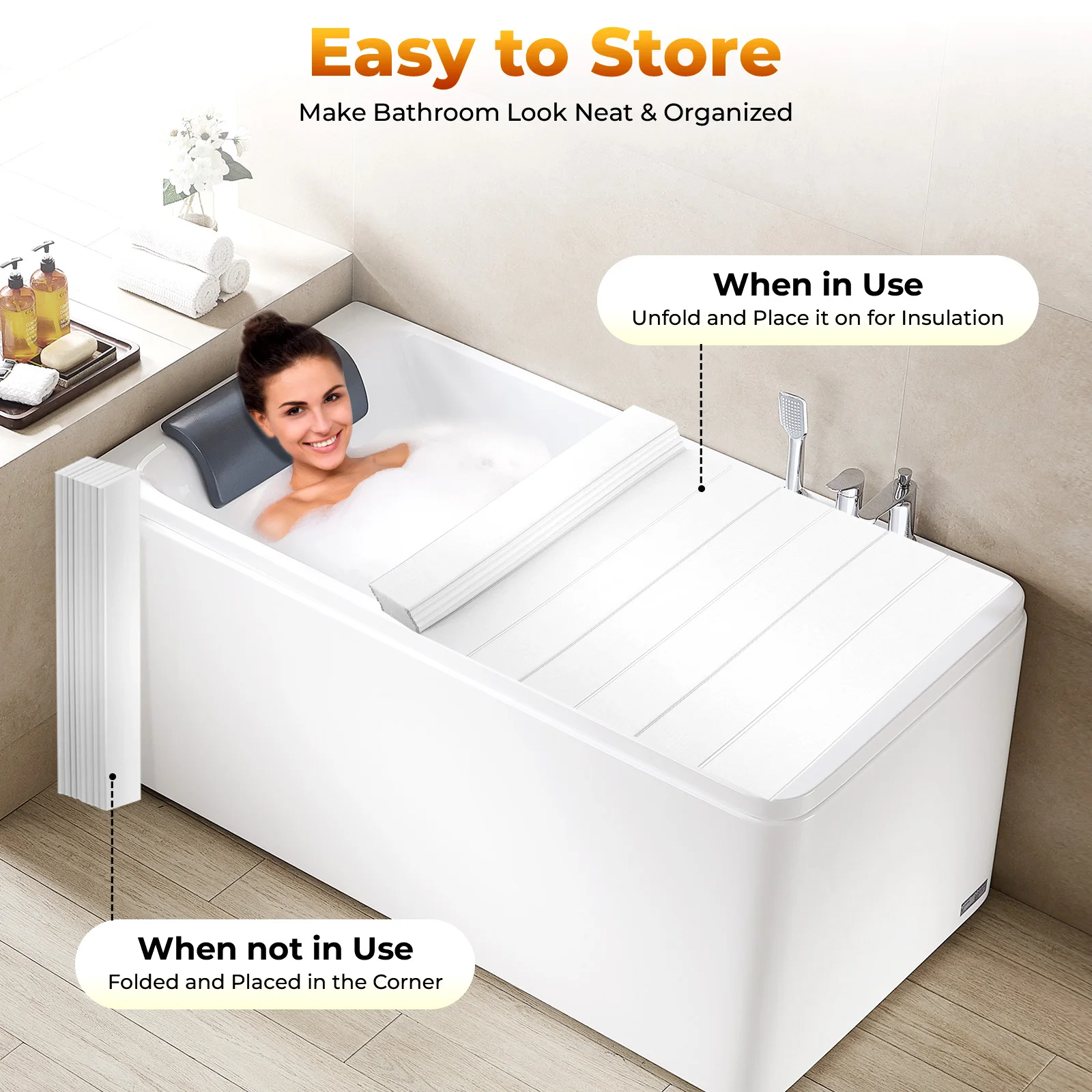 Bath Cover Folding Bathtub Cover Waterproof Dustproof Bathtub Board White Strong Bearing Capacity for Standard Bathtubs